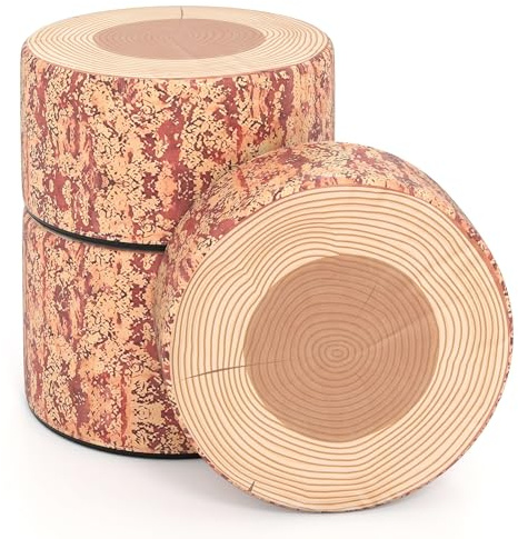 COSTWAY 3 PCS Tree Stump Stool Set, Kids Round Flexible Seatings with Different Heights, Children Realistic Natural Wood Printing Floor Cushions for Classroom Nursery Daycare Home (Dark Wood Grain)