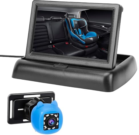 Shkalacar 1080P Baby Car Camera, 4,3 tum vikbar skärm med nattvision och 150° bred betraktningsvinkel, 360° roterbar för babybakfasningssäte