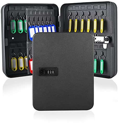 48-Key Steel Key Cabinet with Resettable Combination Lock, Wall Mounted Key Organizer with Hooks & 50 Key Tags, Lockable Key Storage Box for Office, School, Home, Garage & Property Management