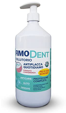 Fimodent Collutorio Antiplacca Quotidiano - Clorexidina 0,05% e Fluoro - Prevenzione Completa Antiplacca, Gengive e Alito - Aroma Menta Briosa - 1000mL