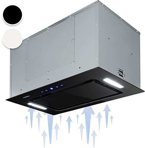 Klarstein Hektor SL Black Edition - Hotte aspirante encastrable - Hotte aspirante, 52 cm, 190W, 530 m³/h de puissance d’extraction, Écran tactile LED, Verre, Noir