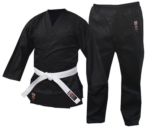 Cimac Karate Gi - Black - 220g Karate Suit, Student Training & Sparring Uniform for Kids & Adults, with Elasticated Waistband, Made from Lightweight Polycotton, Comes with a Belt, 150cm