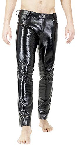 Bockle® Russian Leather Boy Pantaloni di Pelle Pantaloni da Uomo in Pelle Uomo Jeans Tube Skinny Slim Fit Stretti, Size: 36W / 36L