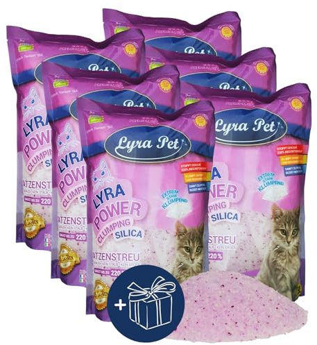 Lyra Pet® | 6 x 5 L = 30 L Lyra Power Clumping Silica Silikat Katzenstreu + Geschenk | Stark Klumpend | Neutralisiert den Geruch | Staubfrei | Sparsam im Gebrauch | Nachfüllen statt Neufüllen
