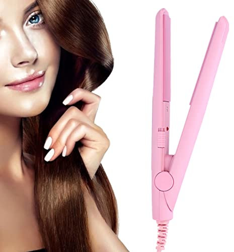 Klein Haarglätter 2 in 1 Mini Haarglätter und Lockenstab Einstellbare Temperatur Keramik Turmalinplatte Beauty Glätteisen Hair Curler für alle Haartypen(EU-Pink)
