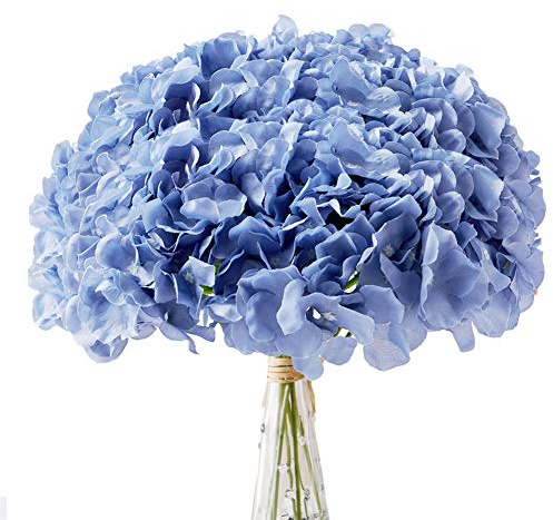 AVIVIHO Konstgjorda Hortensiablommor, Dusty Blue, blommor, 10 st fylliga hortensior, silkesblommor med stjälkar, för bröllopsdekor, hemmafest, butik, babyshower, dekoration