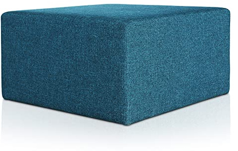 Deshome Pouf poggiapiedi 83x83x44 cm stoffa Idrorepellente: Pouf design moderno per divano soggiorno camera da letto, Puff poggiapiedi, Pouffe salotto Minerva (Blu azzurro)