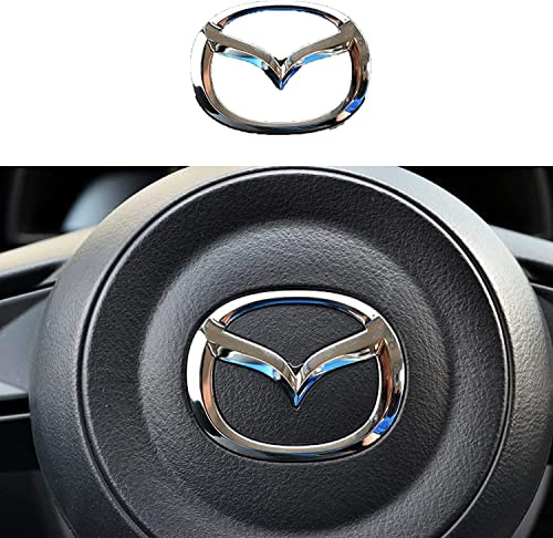 Etiqueta Engomada Cubierta Volante del Coche, Etiqueta Ajuste Marco Logotipo del Emblema, Accesorios Interiores Modificación Estilo, para Mazda 3 6 CX-3 CX-5 CX-9,Silver