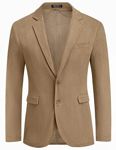 COOFADNY Men's Casual Corduroy Blazer Classic Fit Two Button Sport Coat Fashion Notch Lapel Blazer Jacket, Coffee, XXL
