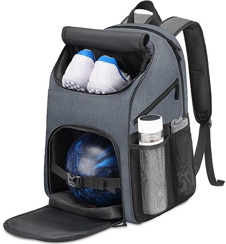 Bosynoy Bowling-Rucksack, Bowlingball-Tasche für Einzelball mit Schuhfach und Schaumstoffpolsterung, passend für Schuhe bis Größe 44, Grau