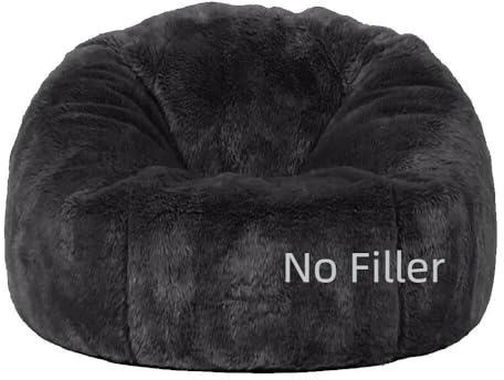 Housse de Chaises Pouf for Adultes Enfants(Sans Remplissage), 2.3-5ft Housse Pouf Poire en Fausse Fourrure pour Salon Chambre Moelleux Canapé Ottoman Relax Lounge Futon(Dark grey,3.3ft-D100cm-cover)