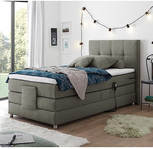 Lomadox Boxspringbett 120x200 cm mit elektrischer Verstellung | Jugendbett in Silber mit Härtegrad H2
