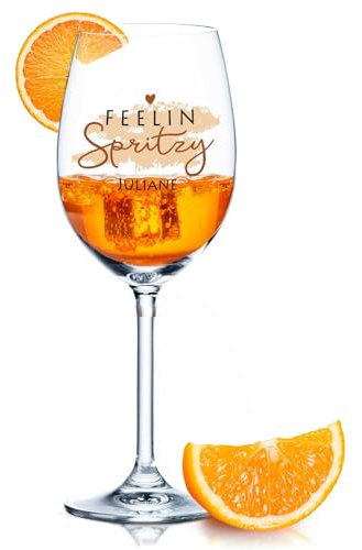 GRAVURZEILE Leonardo Aperol Bicchiere con stampa UV – Feelin Spritzy – Personalizzato con nome – Idea regalo per Aperol Spritz & Cocktail – Bicchiere da vino per Sangria & Lillet – Colore: Daily