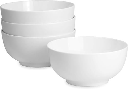 MAGNA RETAIL Porcelain Bowls 600ml Set of 4 | White Bowls for Breakfast, Soups, Salad, Curry Dishes, Pasta & Dessert | Dishwasher, Microwave & Oven Safe | Dessert Dishes for Any Occasion