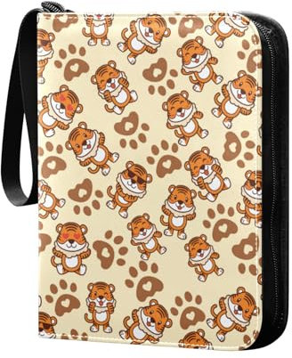 Cute Tigers Paw Sammelkartenalbum 4 Taschen Kartenordner 50 Seiten 400 Karten PU Reißverschluss Kartenbinder Aufbewahrungshalter für Sportspielkarte