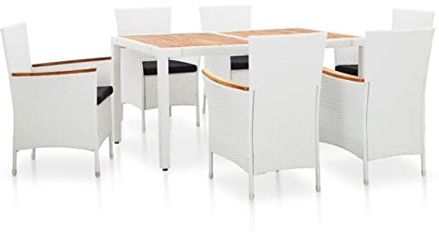 Tidyard 7-TLG. Polyrattan Sitzgruppe, Garten Essgruppe, Gartenmöbel Set 6 Stühle mit Tisch, Gartengarnitur Sitzgruppe Garten Sitzgarnitur Balkonmöbel Terrassenmöbel Gartenlounge für 6 Personen, Weiß