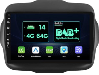 MISONDA DAB+ Integrerad 9 tum IPS 2 Din Android-bilradio för Jeep Renegade 2016-2019, gratis kamera, 4G+64G, stöd rattkontroll, WiFi, DAB, BT, GPS, FM, AM, RDS, Carplay, DSP