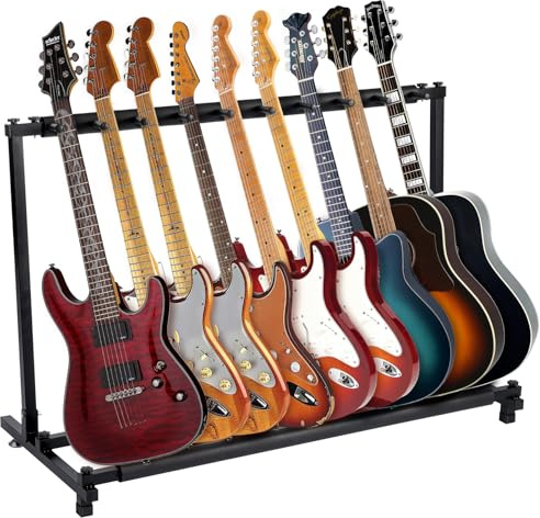 Holdfiturn Guitar Stand - 9-Space Multi Guitar Holder, Foldable Portable Floor Rack for Acoustic, Electric & Bass Guitars