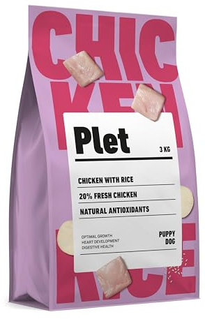 Plet Comida Seca para Perros Cachorros | Pienso de Pollo con Arroz | Saco de 3kg