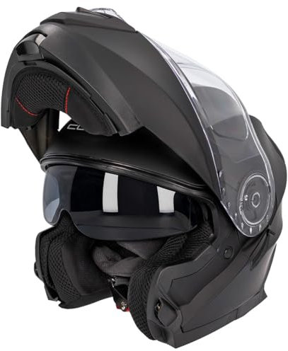 Casco Moto Modular Curve Krypton Negro Mate, Material ABS, Visor Solar Ahumado, Cierre Micrométrico, Adultos, Hombre y Mujer, ECE 22.06 (S)