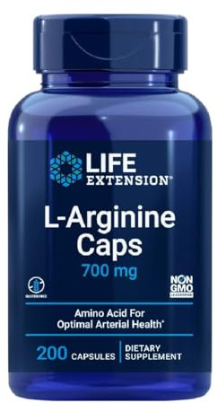 Life Extension L-Arginine Caps 700mg, 200 Capsules Végétariennes - Soutien Cardiovasculaire et Performance Athlétique