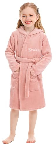 XINNE Bata con Capucha para Niños y Niñas, Bata de baño, Pijama de Franela Suave, Ropa de Dormir Unisex para Niños Pequeños, Rosa
