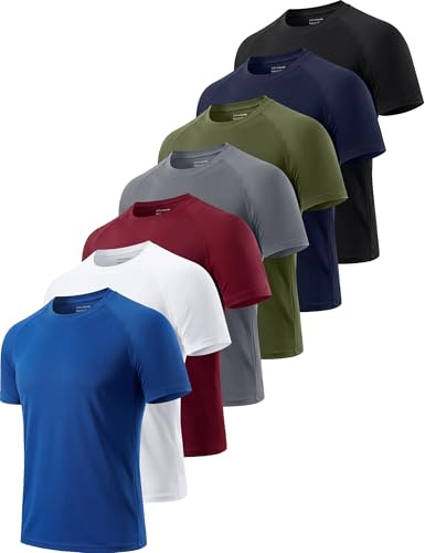 Cimic 7 Pezzi Maglietta Uomo Manica Corta T Shirt Palestra Trekking Running Maglia Traspirante Maglietta Sport Maglie Abbigliamento Estive Padel Sportiva Tshirt 510 BGG Navy Blue White Red L
