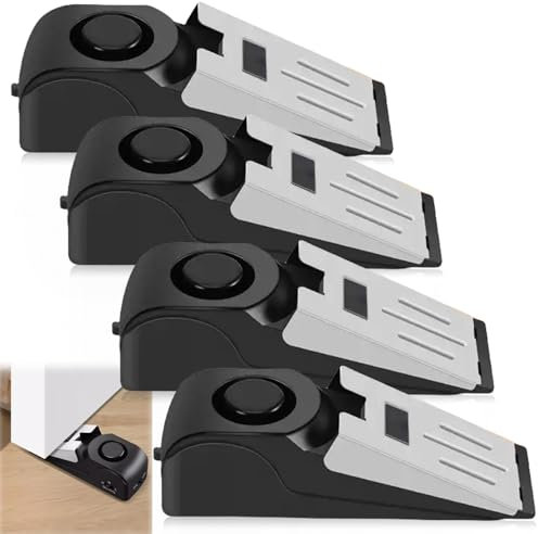 Lot de 4 butoirs de porte alarme, 120 dB, cale-porte portable, cale-porte avec caoutchouc antidérapant et alarme, cale d'alarme pour porte, protection contre le vol, sécurité des maisons
