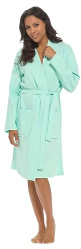kraftd Women Waffle Dressing Gowns | Ladies Gown Loungewear | Women Nightwear | 100% Cotton Gown with Open Front Pockets and Belted Tie at The Waist (Mint, 16-18)
