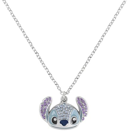 Disney Lilo & Stitch Silver Plated Adjustable Necklace with Sparkling Stone Set Stitch Pendant