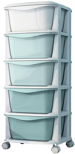Plastic 5-Drawer Storage Cart with Wheels - Mobile Organiser Unit for Home & Office - Smooth-Gliding Casters & Removable Drawers - Ideal for Small Space Organisation