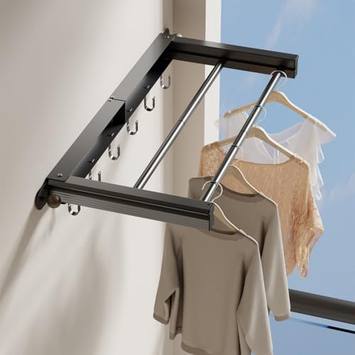 lomonmen Tendedero Plegable Pared,70cm Tendedero Extensible Pared para Interior o Exterior,Tenderetes de Ropa Plegables Ahorra Espacio para Baño,Balcón