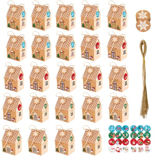 24 pezzi fai da te scatole del calendario dell'avvento di Natale, scatole vuote del calendario dell'avvento da riempire, scatole per il conto alla rovescia di Natale con adesivi numerici da 1 a 24 per
