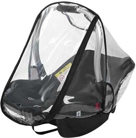 Car Seat Rain Cover Universal, Baby Car Seat Cover with Large Window | Quick Access, Black Transparent Rain Cover for Carrycot Stroller Pushchair