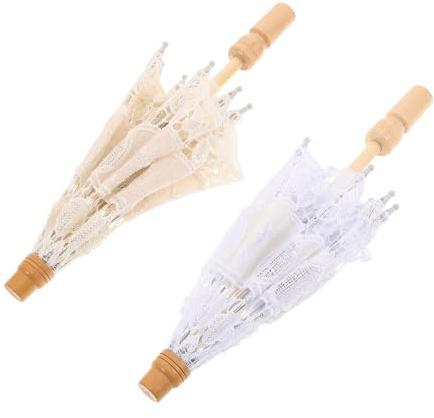 ROMISBABA 2 Piezas Mini Paraguas de Encaje para Fotografía Paraguas Decorativo Color Claro Vintage para Boda de Novia de Utilería de Encaje para Fiesta de Té