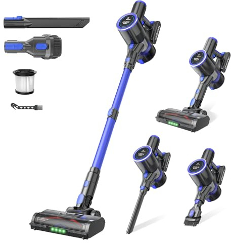 UKDMROX Cordless Vacuum Cleaner, 550W 50KPa 45Mins Vacuum Cleaners for Home, Self-Standing Stick Vacuum with Anti-Tangle Brush & LED Display for Hardwood Floors, Carpet, Pet Hair, Car