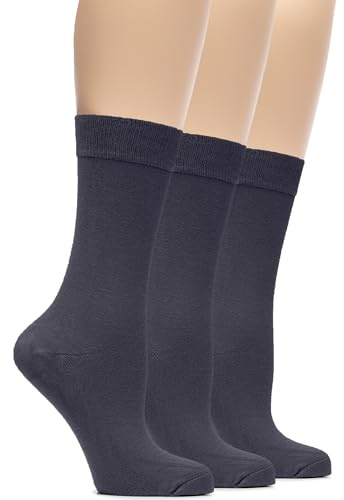 Hugh Ugoli Calzini Donna in Bambù a Metà Polpaccio, 3 Paia, Calzini Morbidi e Traspiranti, Sottili per Lavoro, Pantaloni e Uso Quotidiano, Antracite, Taglia 39-43