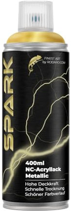 SPARK Sprühdose 400ml – Matte Sprühfarbe für Künstler, DIY, Modellbau & Möbel – Hohe Deckkraft, schnelltrocknende Spraydose - Gold