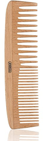TITANIA Strähnen-Kamm aus 100% natürlichem Holz • Haarkamm aus Holz • Kamm ideal für Locken & normales Haar • Holzkamm (18cm)