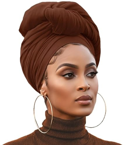 XTREND Stretch jersey huvudsjal stickad turban urban hårband halsduk mode pannband enfärgad andas ultramjukt extra långt pannband slips för kvinnor, Kaffe, en storlek