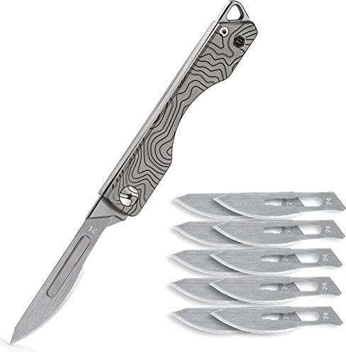 KeyUnity KK01 Navaja plegable de titanio, navaja de bolsillo EDC de utilidad con hoja reemplazable n. ° 24, para caza al aire libre, camping, pesca, senderismo (Patrón de Nubes)