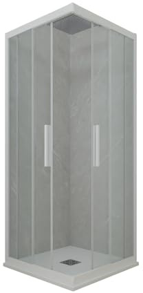 Cabine parois de douche d'angle coulissante 70x70 cm H 200 en PVC Blanc Matt Verre Transparent mod. Kolors