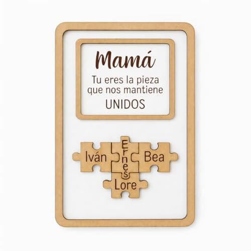 Handmade’s Victim Cuadro de Madera Personalizado Familia | “Tú Eres la Pieza que Nos Une” | Puzle con Nombres | Regalo Día de la Madre, Padre, Abuelos | Decoración Familiar