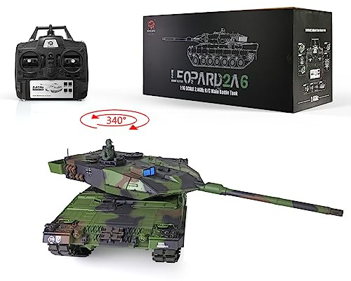 wheelfun Heng RC-tank lång 2,4 GHz 1/16 skala 7.0 plast Ver Leopard2A6 | 340° roterande infraröd strid för rökning RTR Tank modell 3889 IR Combat BB skytte Airsoft Tank BB Pellets
