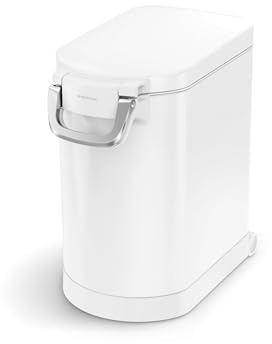 simplehuman CW2111 25L 12KG Medium Pet Dog Dry Food Storage Container Bin, Lid-Mounted Measuring Scoop, Airtight Seal, Pet-Proof Lock, Removable BPA-Free Inner Bucket, White Steel