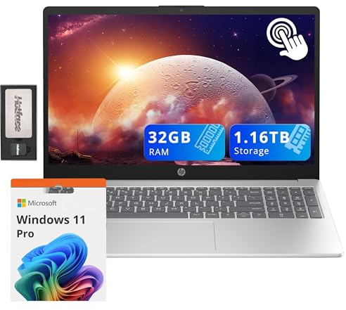 HP Pavilion 15.6 HD Touchscreen Laptop, Intel i3-1215U, 32GB RAM, 1.16TB Storage(1TB SSD + 160GB Docking Station Set), Intel UHD Graphics, Num Pad, 720p HD Webcam, WiFi, Windows 11 Pro, Silver