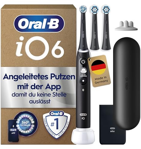 Oral-B iO Series 6 Plus Edition Elektrische Zahnbürste — Electric Toothbrush, Inkl. 3 Aufsteckbürsten, 5 Putzmodi für Zahnpflege, Reise-Etui — Zahnbürste Elektrisch, Designed by Braun, Schwarz