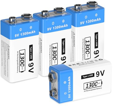 9V Wiederaufladbare Akku 1300mAh 9 Volt Lithium-ionen Block Batterien 9v Akku für Rauchmelder, Feuermelder, Alarme, Mikrofon, Multimeter usw(4 Stück)