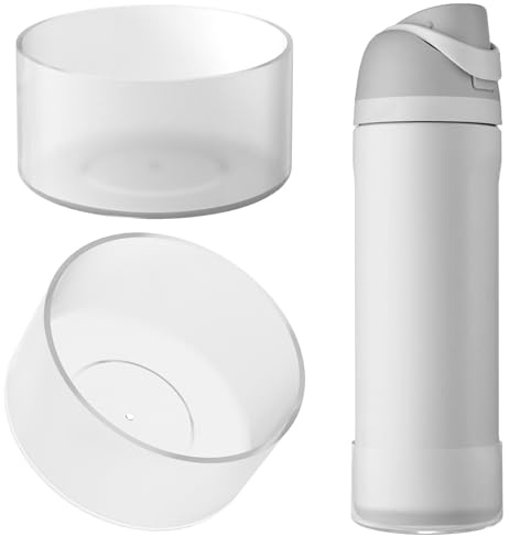 Linkidea - Pack de 2 Fundas para Botellas de Agua compatibles con Owala FreeSip/Twist/Potter de 24 oz, Protector de Silicona Antideslizante para la Parte Inferior (Blanco Transparente)