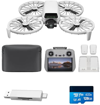 DJI Flip Fly More Combo Bundle (RC 2 Fernsteuerung mit Bildschirm), Drohne mit Kamera 4k, Handstart, autom. Rückkehr, Intelligent Flight, 3 Akkus für 93 min Flugzeit, mit Kartenleser, Speicherkarte